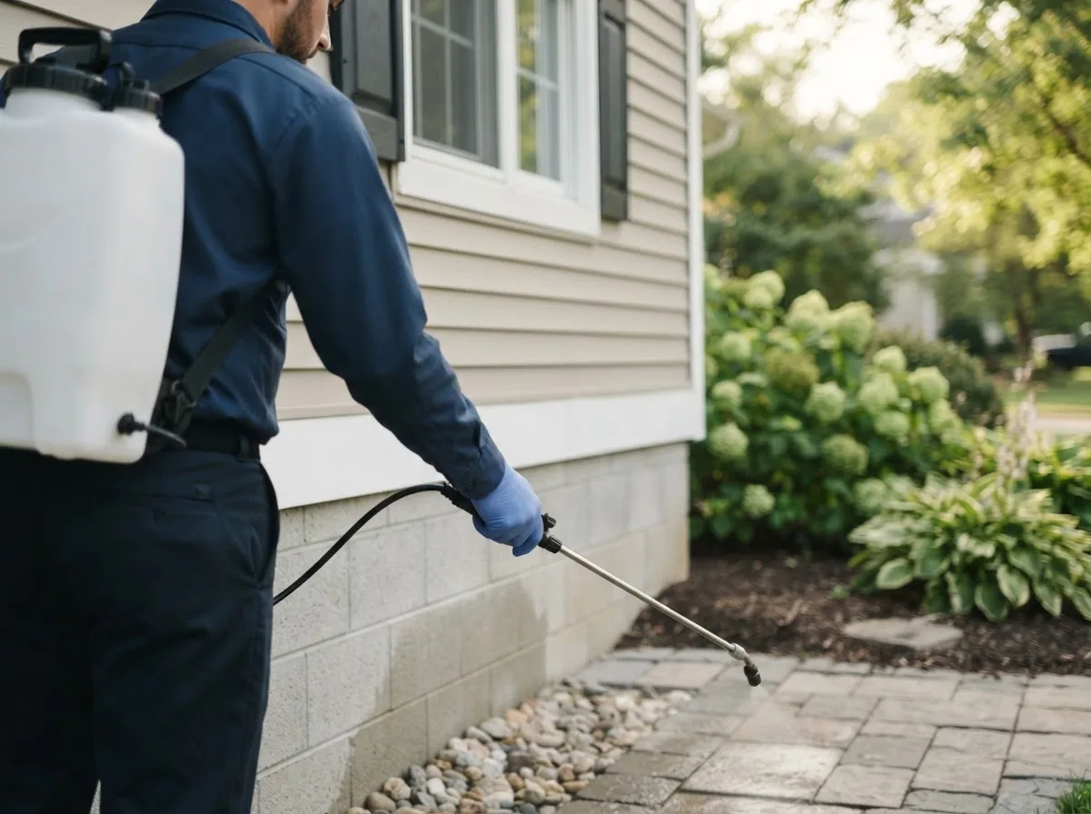 Pest control technician inspecting a home in Bucklin, KS